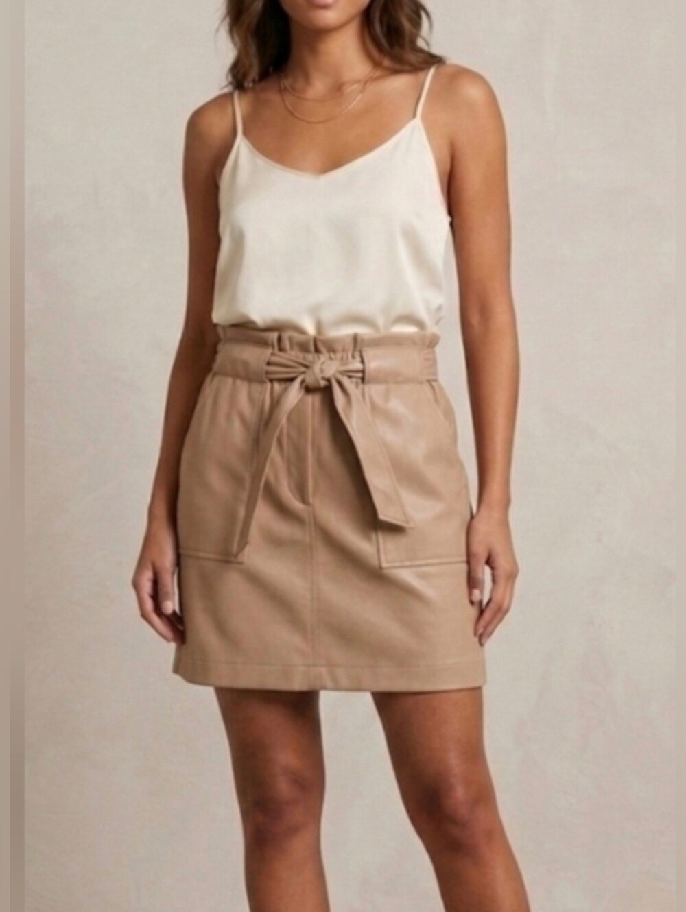 5 For $25✨Beige Brown Faux Leather Skirt Wrap Tie Belt High Waisted Womens Small
